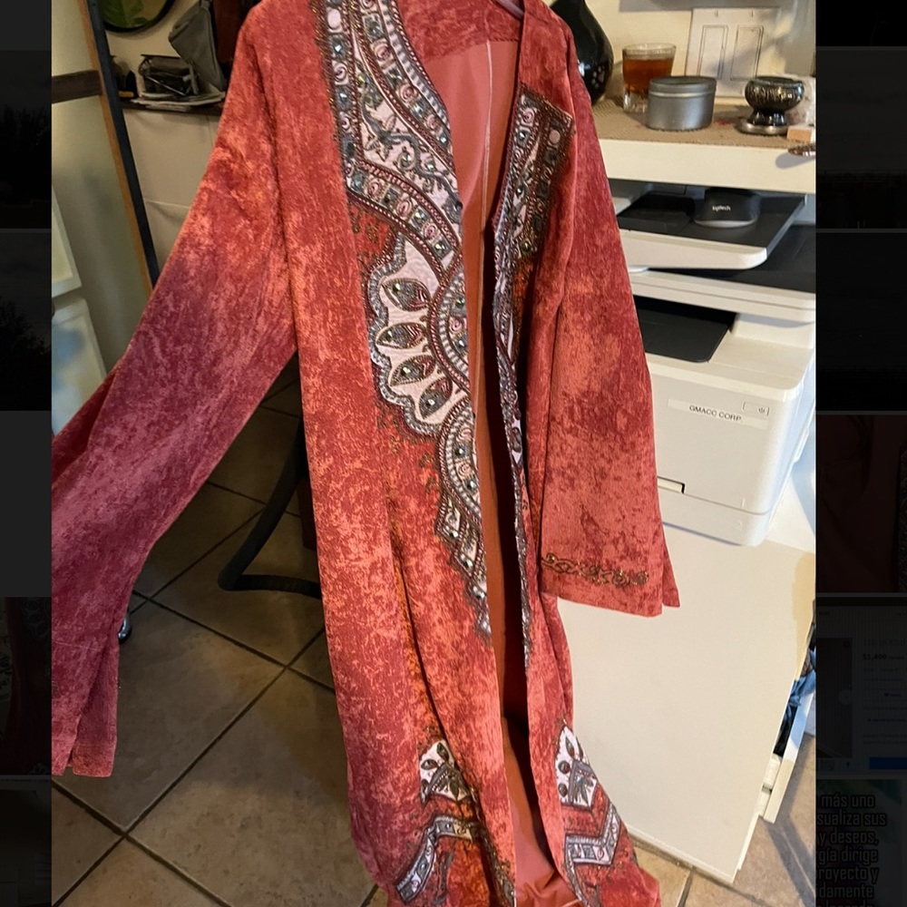 Moroccan embroidered Maxi Duster Coat